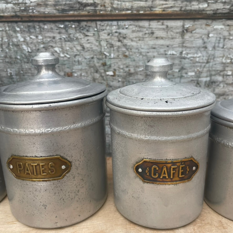 Set of  5 Vintage French Aluminium Storage Tins