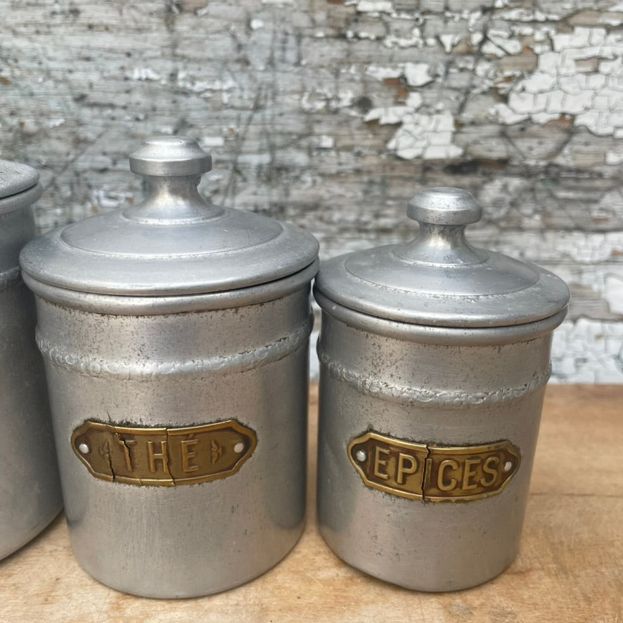 Set of  5 Vintage French Aluminium Storage Tins