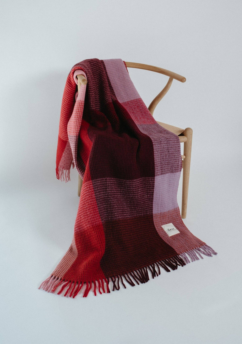 Recycled Wool Blanket in Burgundy Waffle Block Check
