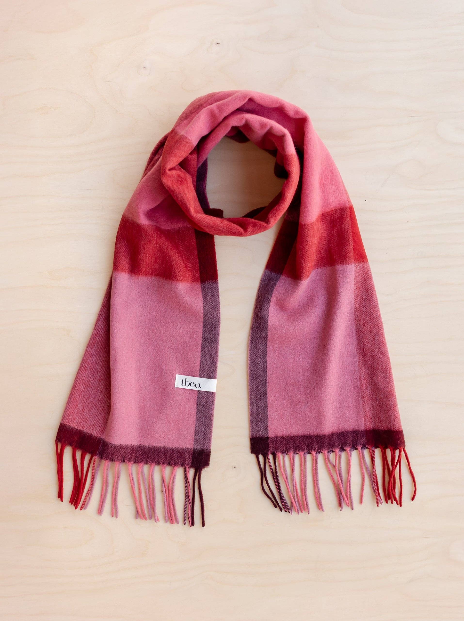 Lambswool Oversized Scarf in Berry Block Check