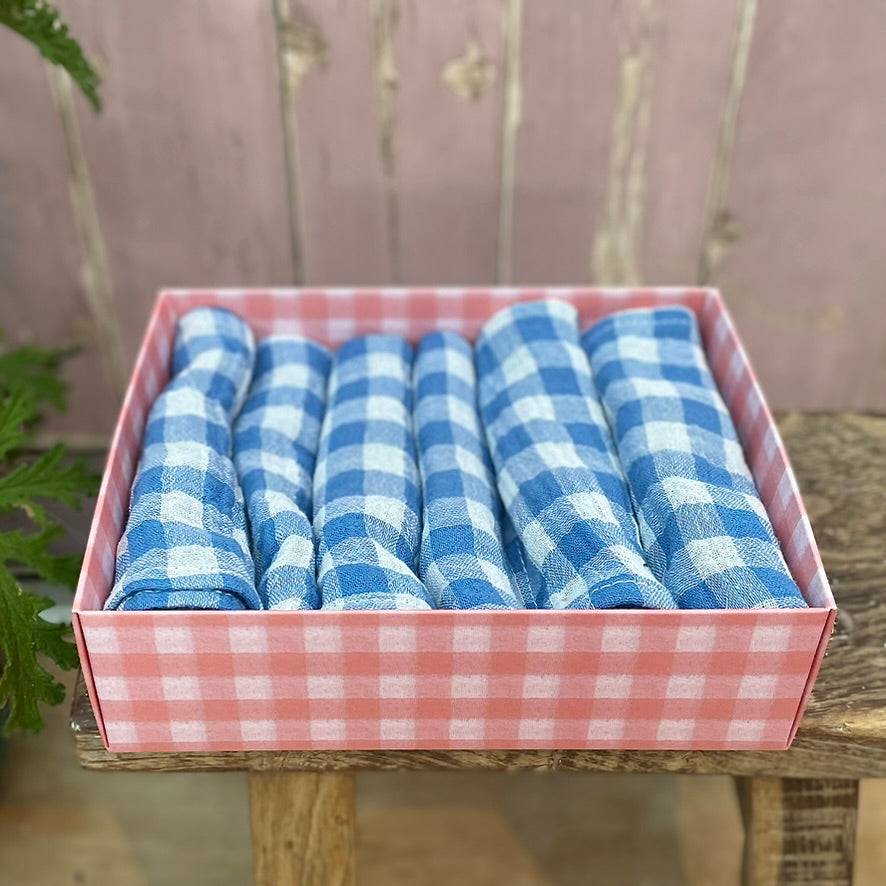 Set of Small Blue Gingham Napkins