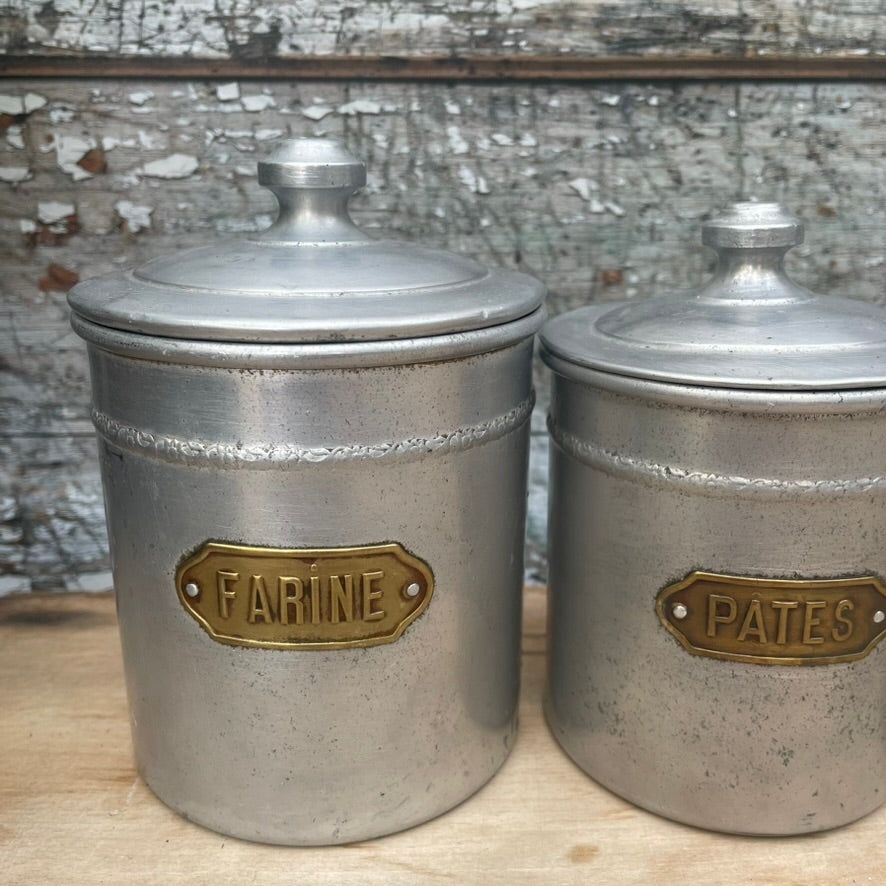 Set of  5 Vintage French Aluminium Storage Tins