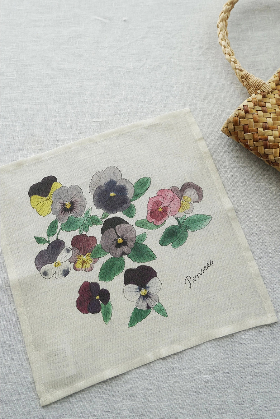 Linen Floral Hanky - Pansy