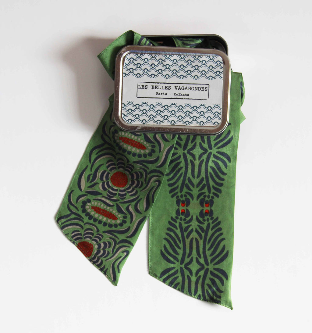 French SIlk Headband Camelia Khaki