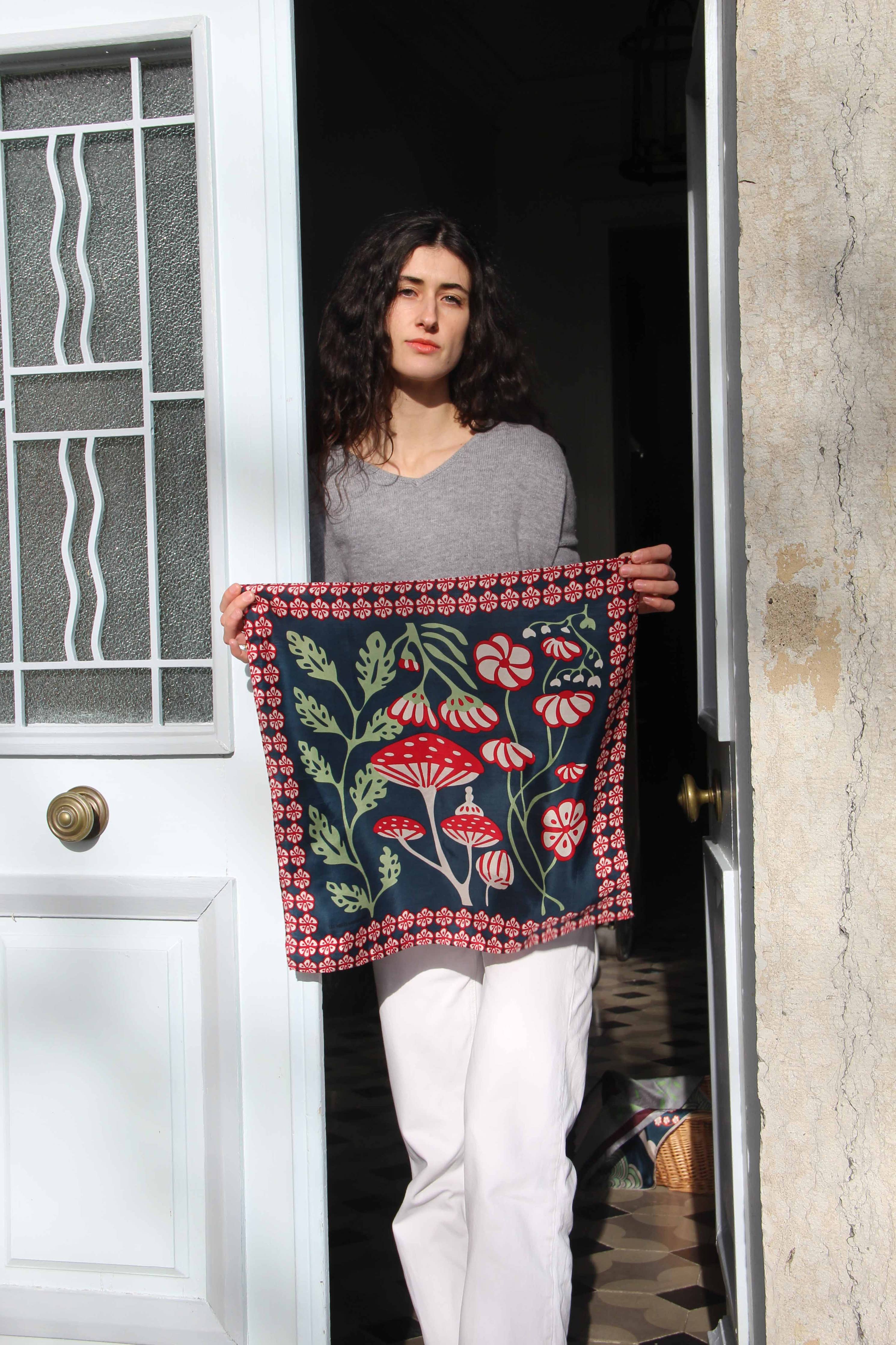 French Silk Scarf Alice Marine