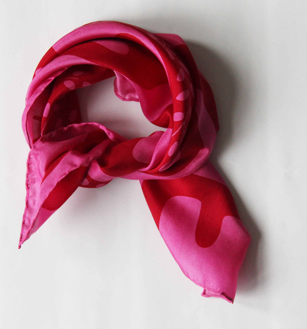French Silk Scarf Peace and Love Fuchsia