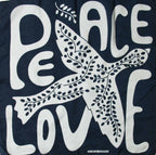 French Silk Scarf Peace and Love Marine