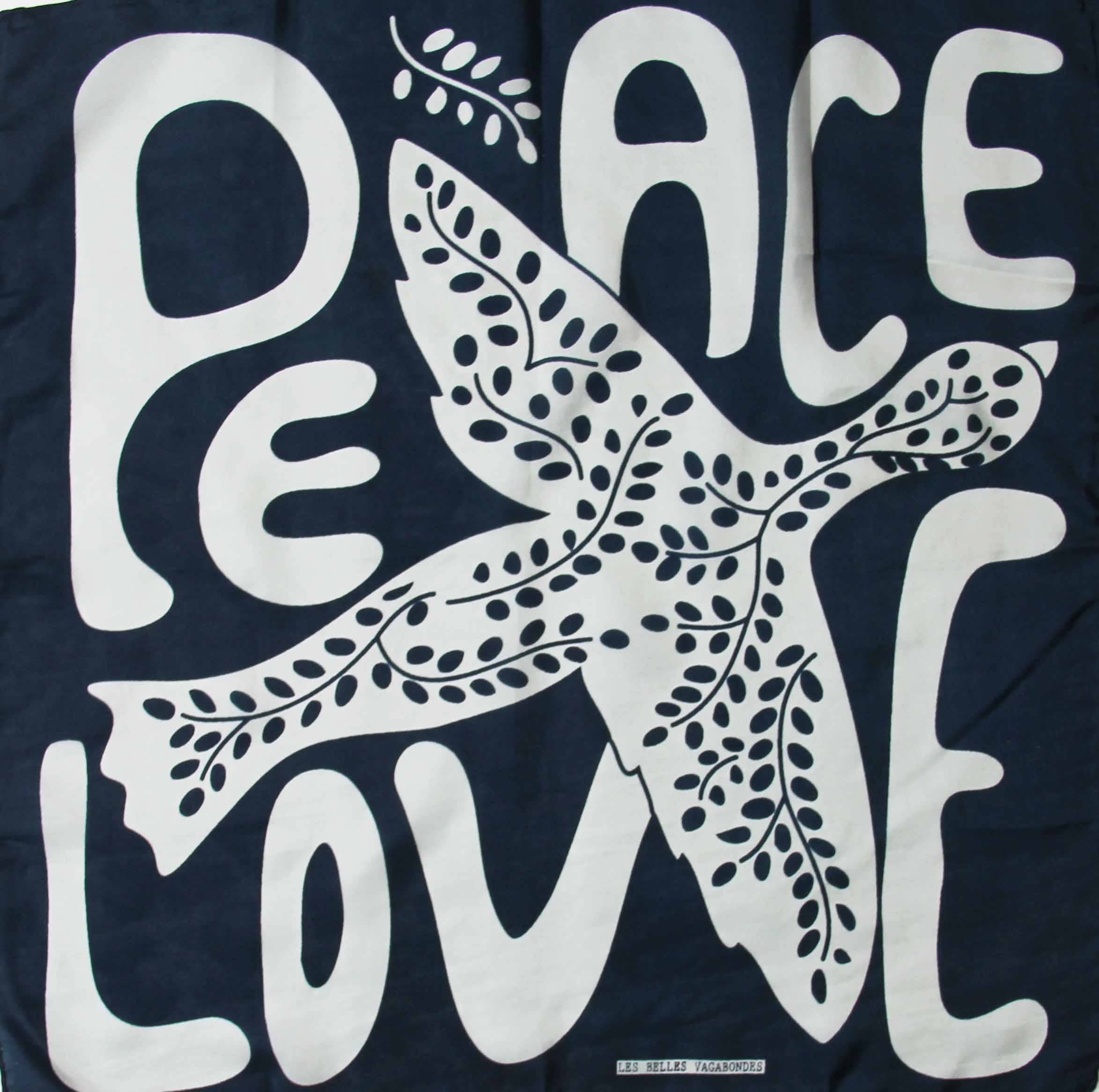 French Silk Scarf Peace and Love Marine