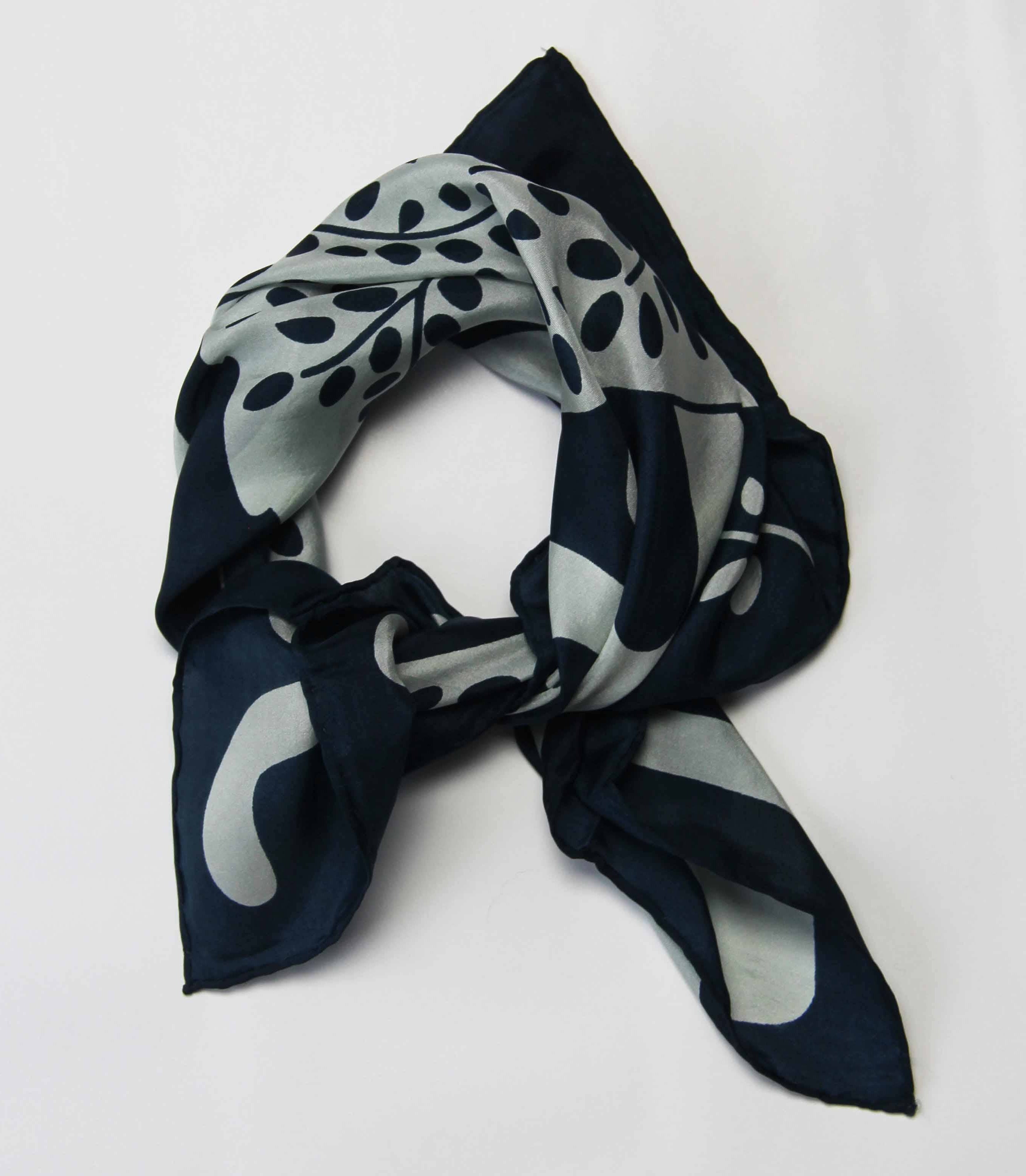 French Silk Scarf Peace and Love Marine