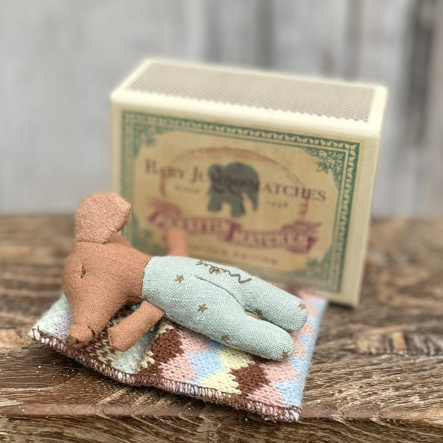 Maileg Sleepy Baby Mouse in a Matchbox Boy