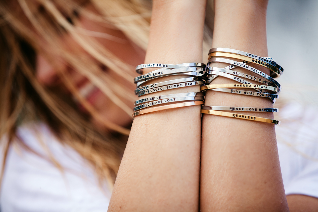 Silver MantraBand Positive Message Bangle