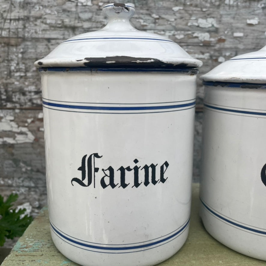 Set of  3 Vintage French Enamel Storage Tins