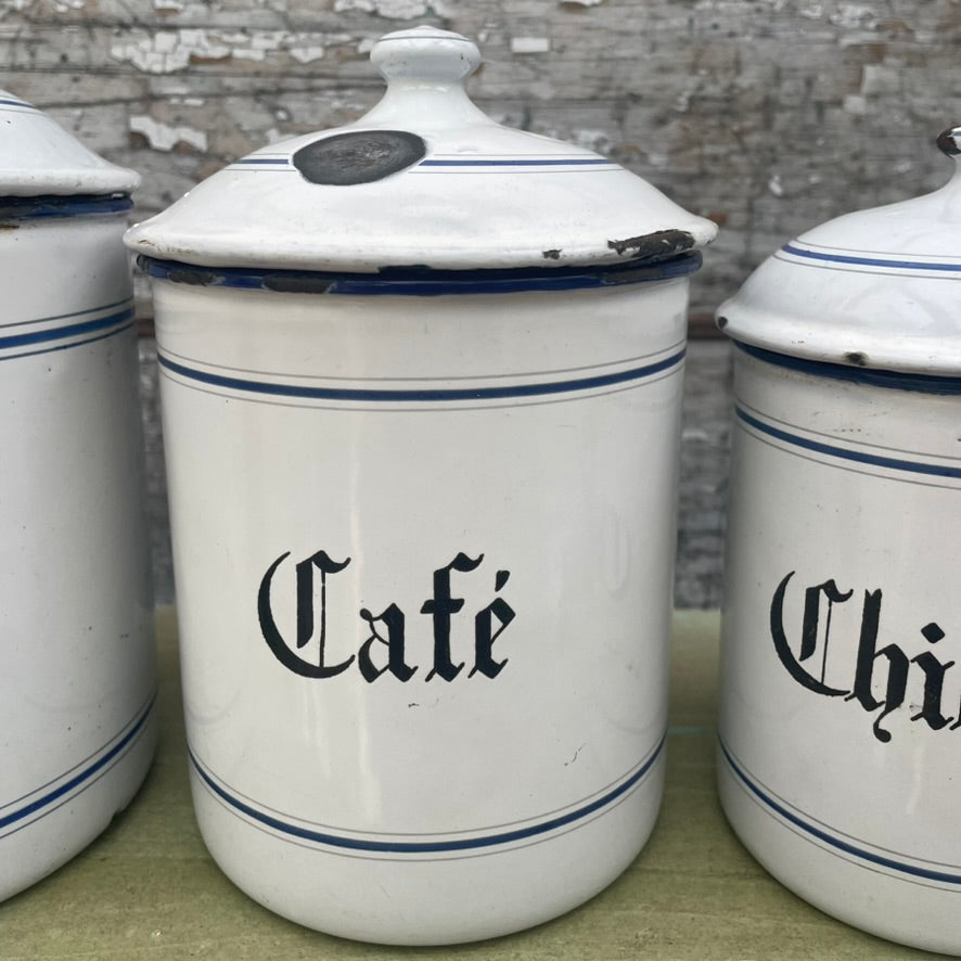 Set of  3 Vintage French Enamel Storage Tins