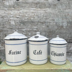 Set of  3 Vintage French Enamel Storage Tins