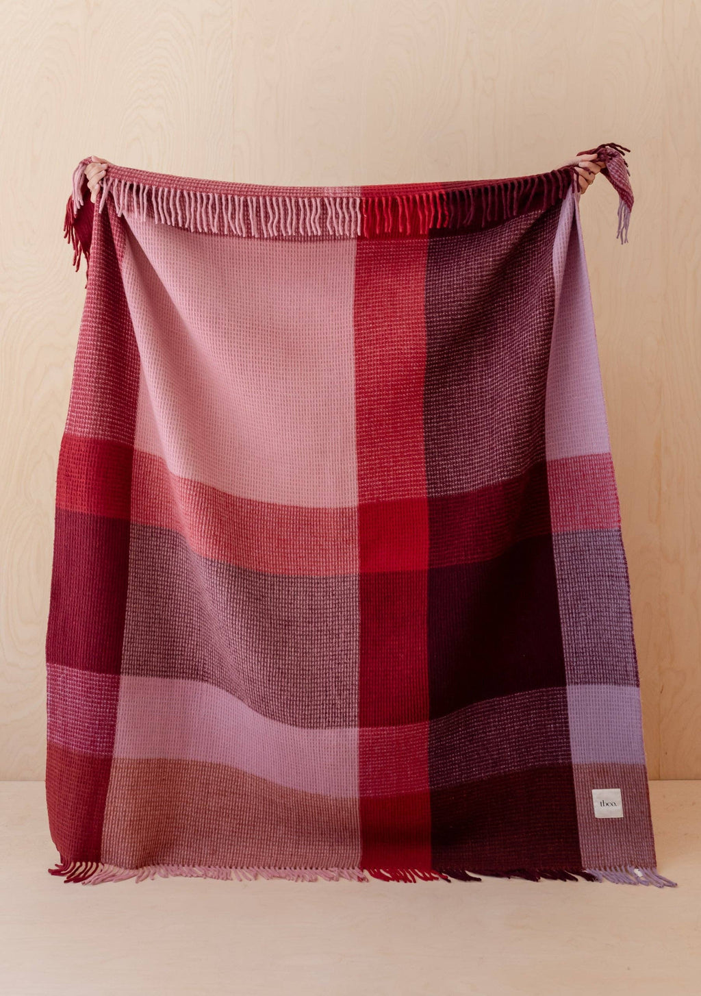 Recycled Wool Blanket in Burgundy Waffle Block Check