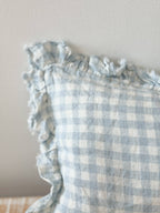 Oblong Ruffle Edged Blue Gingham Cushion
