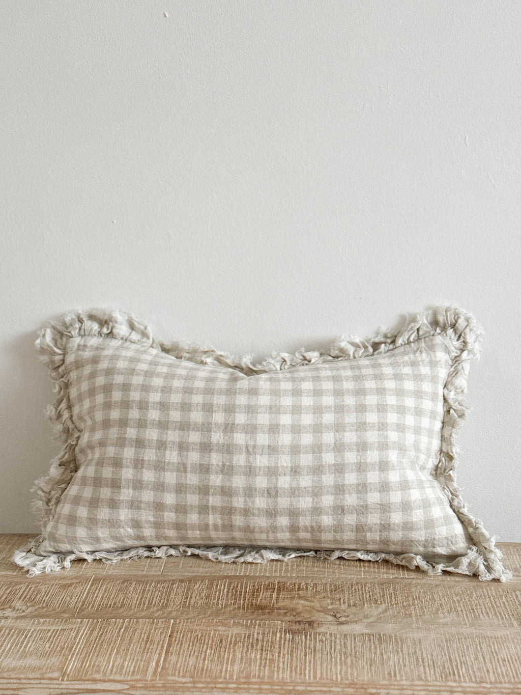 Oblong Ruffle Edged Natural Gingham Cushion