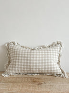 Oblong Ruffle Edged Natural Gingham Cushion