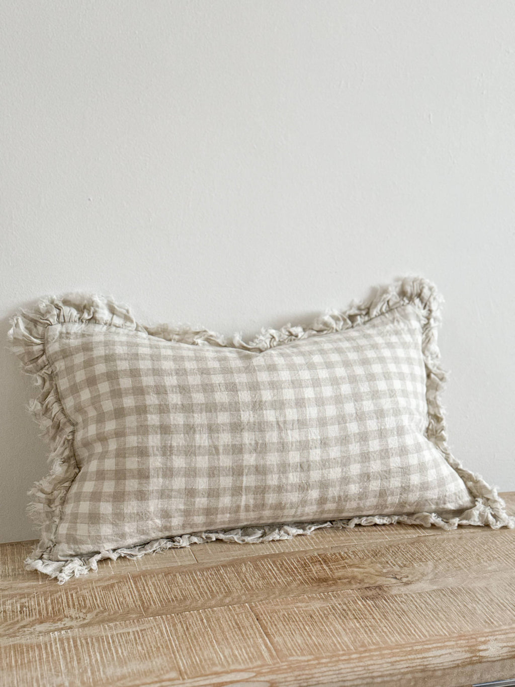 Oblong Ruffle Edged Natural Gingham Cushion
