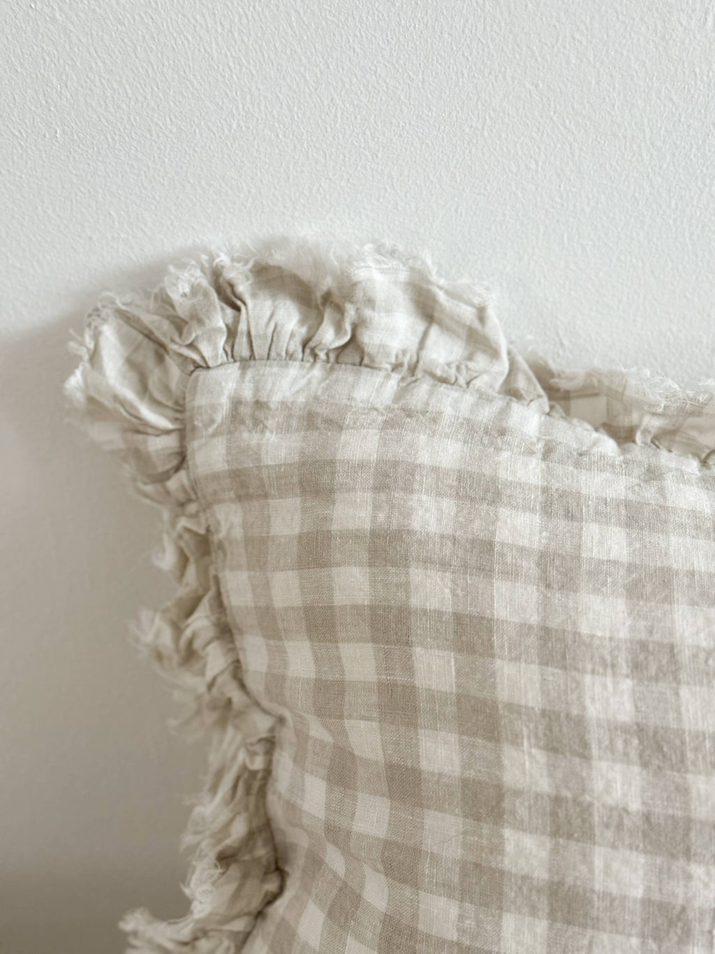 Oblong Ruffle Edged Natural Gingham Cushion