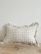 Oblong Ruffle Edged Natural Gingham Cushion