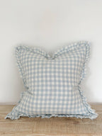 Square Ruffle Edged Blue Gingham Cushion