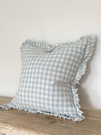 Square Ruffle Edged Blue Gingham Cushion