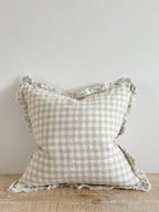 Square Ruffle Edged Natural Gingham Cushion
