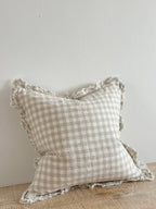 Square Ruffle Edged Natural Gingham Cushion