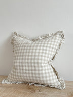 Square Ruffle Edged Natural Gingham Cushion