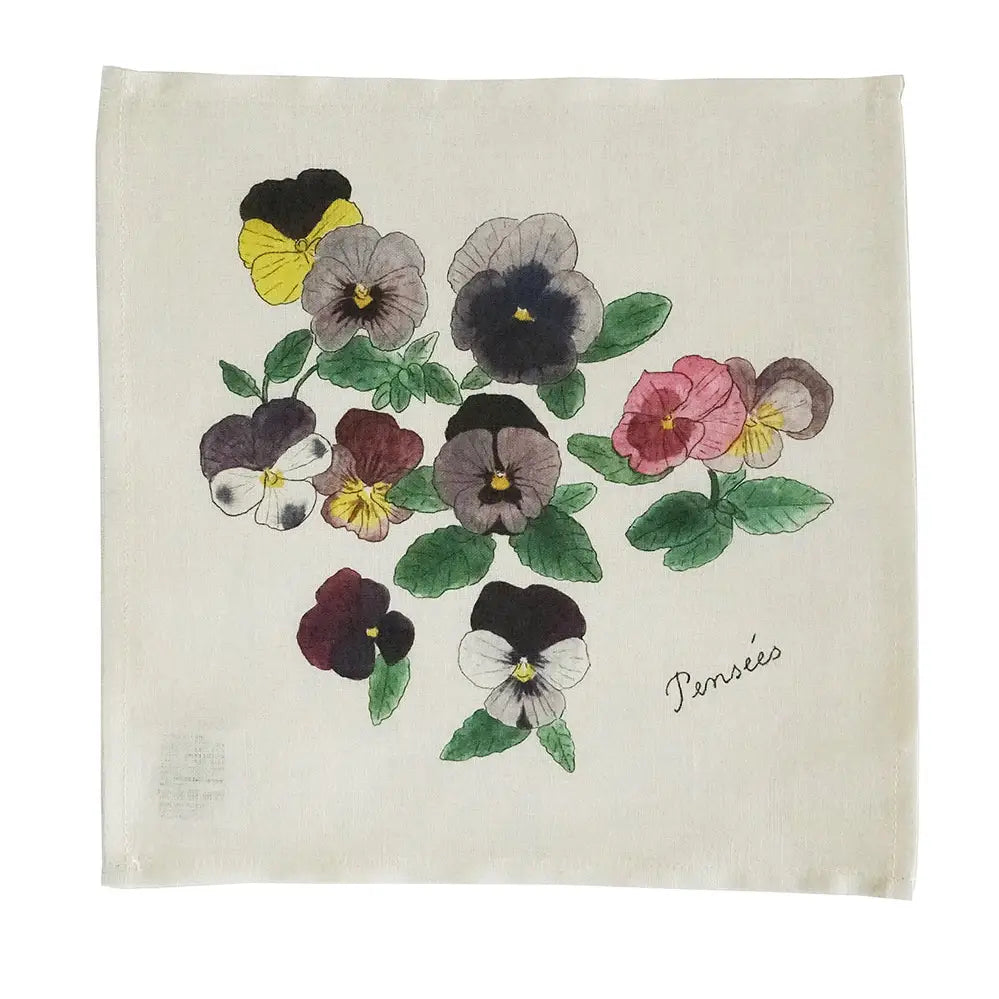 Linen Floral Hanky - Pansy