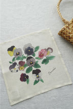 Linen Floral Hanky - Pansy