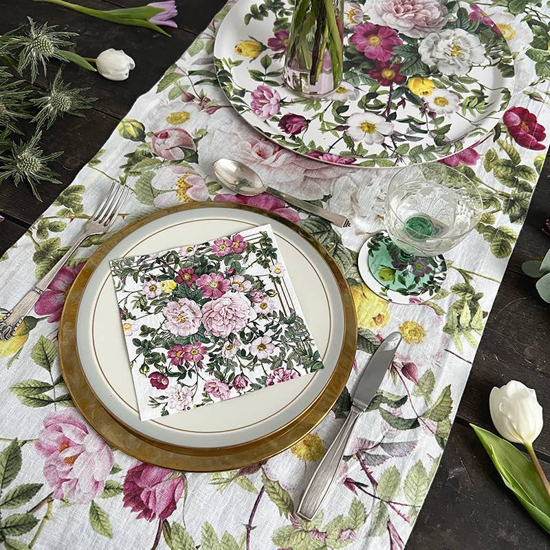 Linen Table Runner ~ Rose Garden