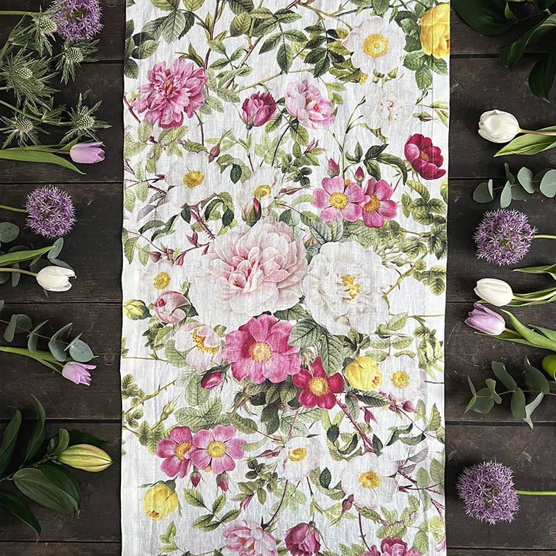 Linen Table Runner ~ Rose Garden