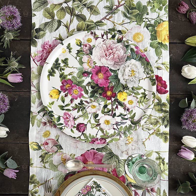 Linen Table Runner ~ Rose Garden