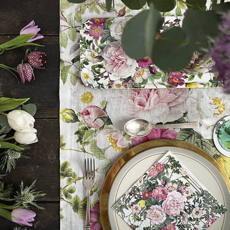 Linen Table Runner ~ Rose Garden