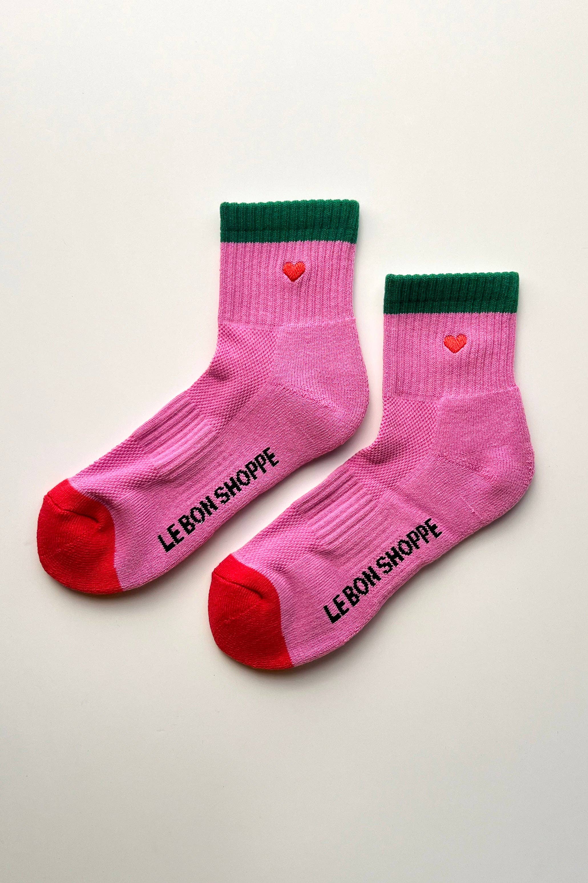 Le Bon Shoppe - Embroidered Colour Block Girlfriend Socks - Rose & Green