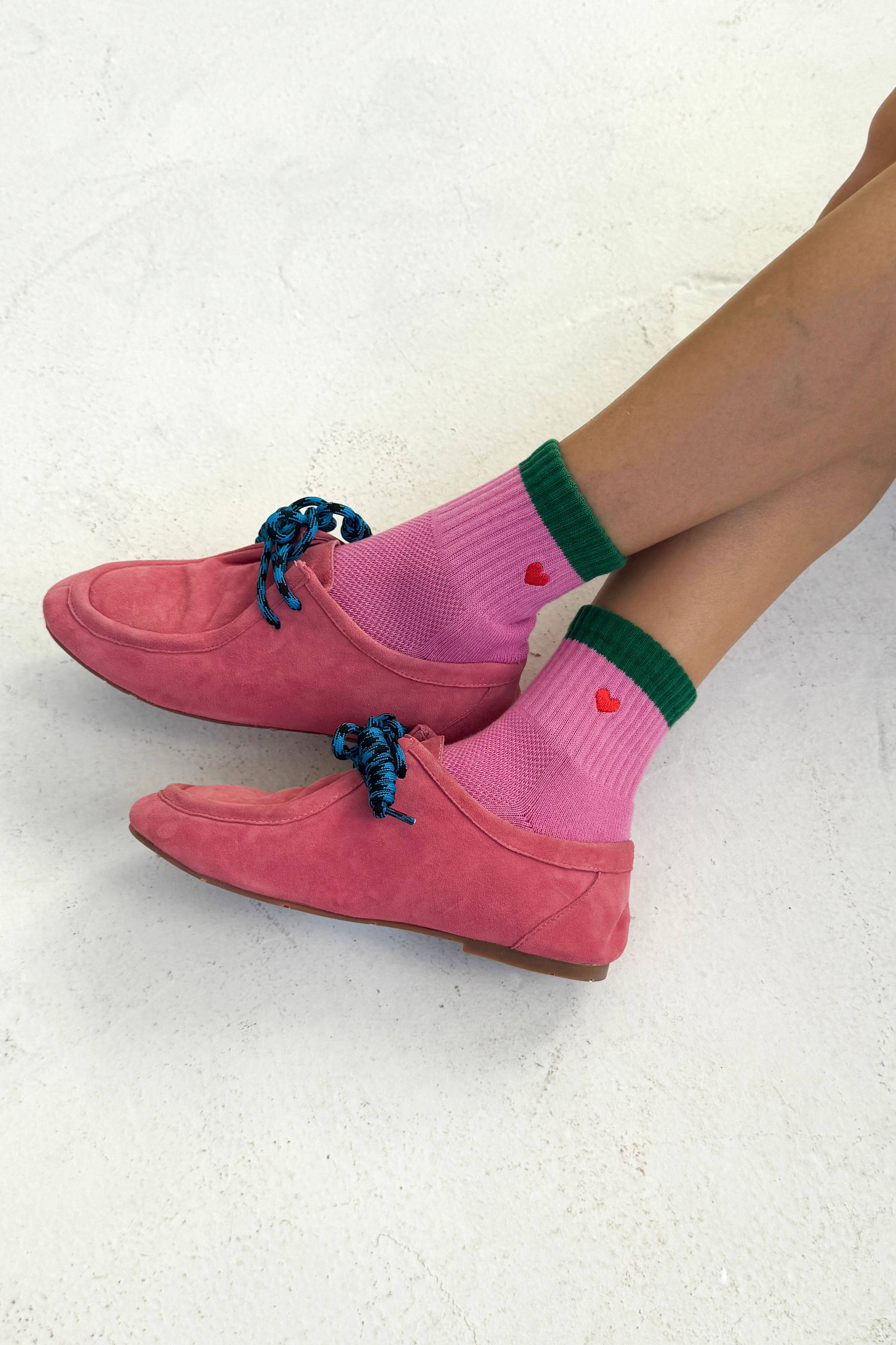 Le Bon Shoppe - Embroidered Colour Block Girlfriend Socks - Rose & Green