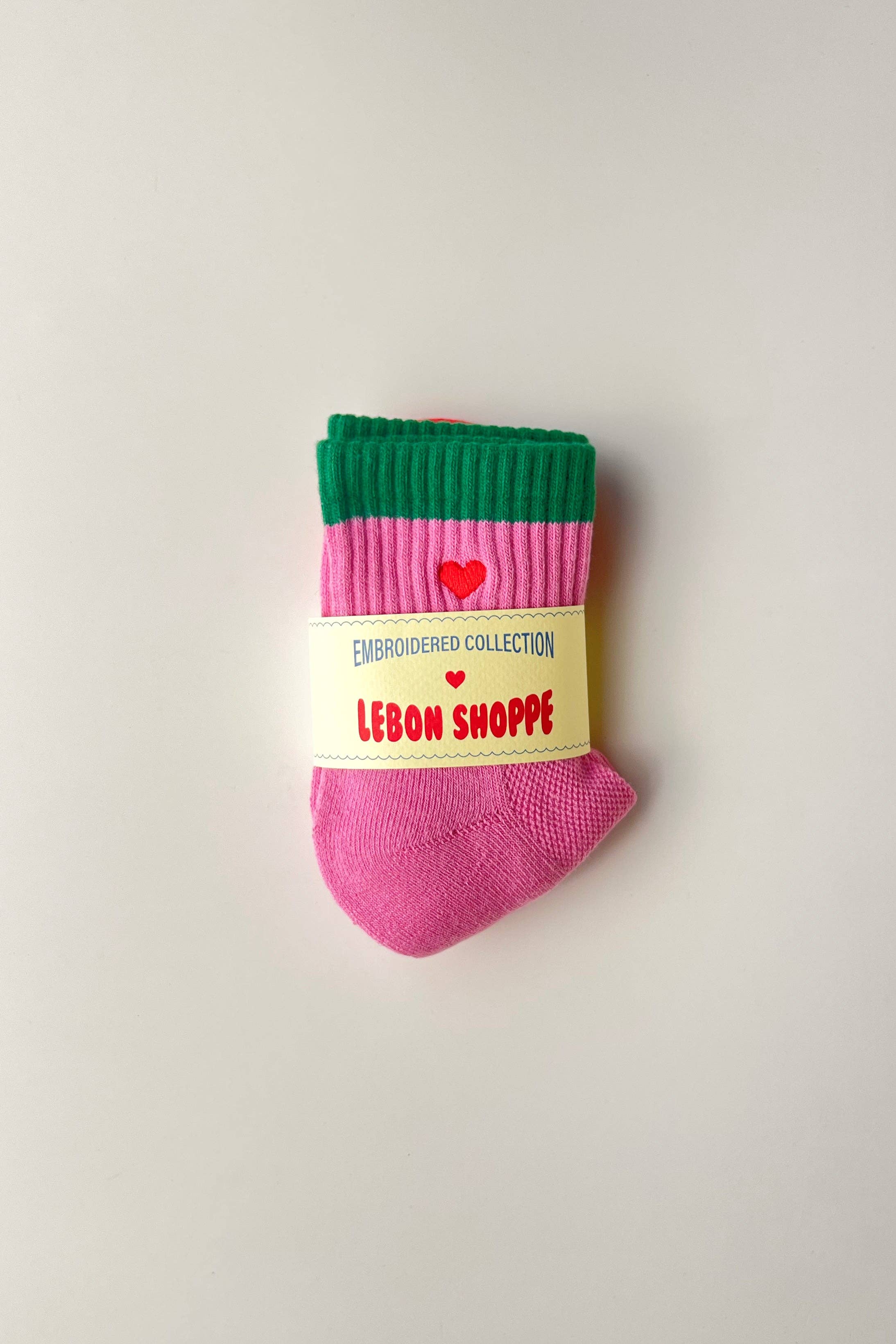 Le Bon Shoppe - Embroidered Colour Block Girlfriend Socks - Rose & Green
