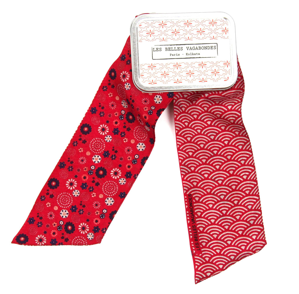 French Silk Headband Akiko Red