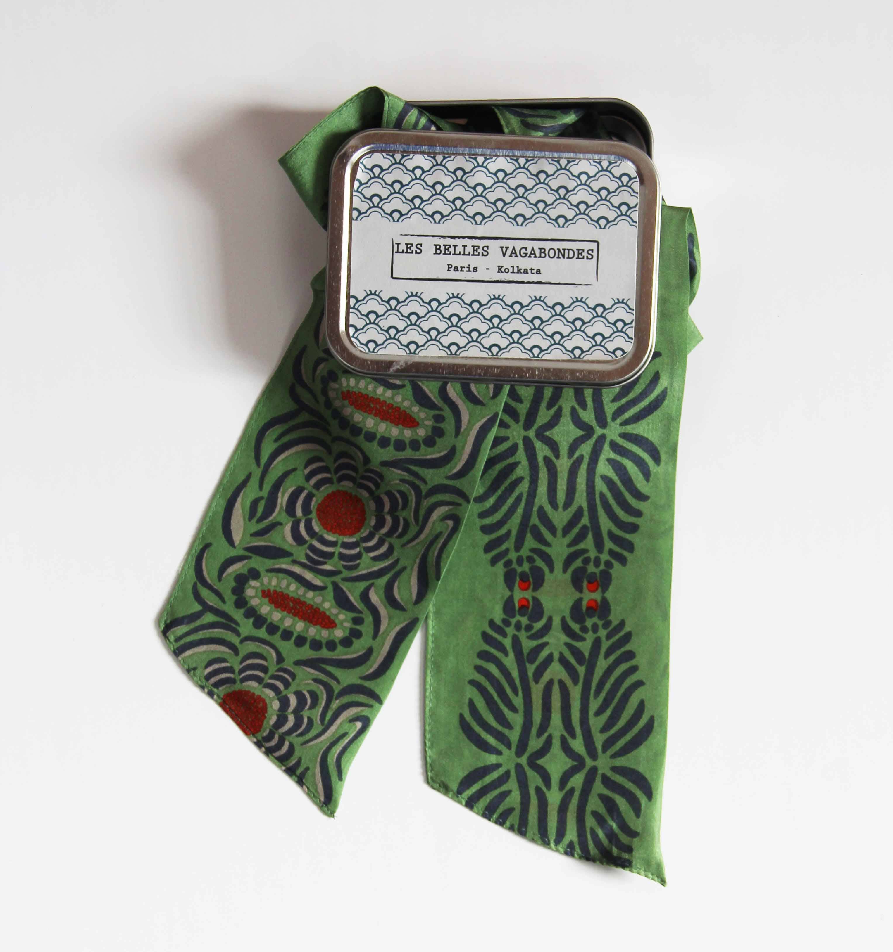 French SIlk Headband Camelia Khaki