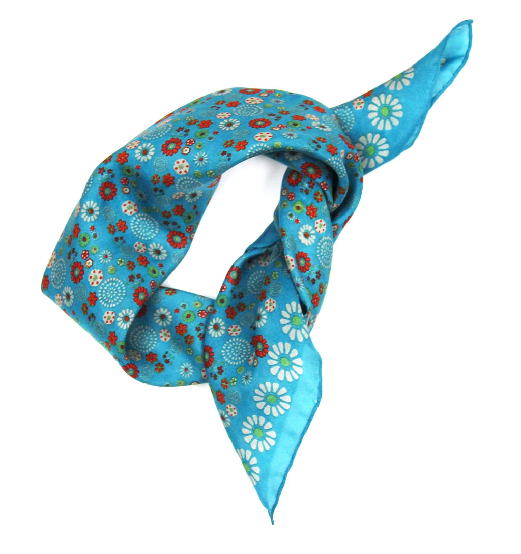 French Silk Scarf Hanami Turquoise