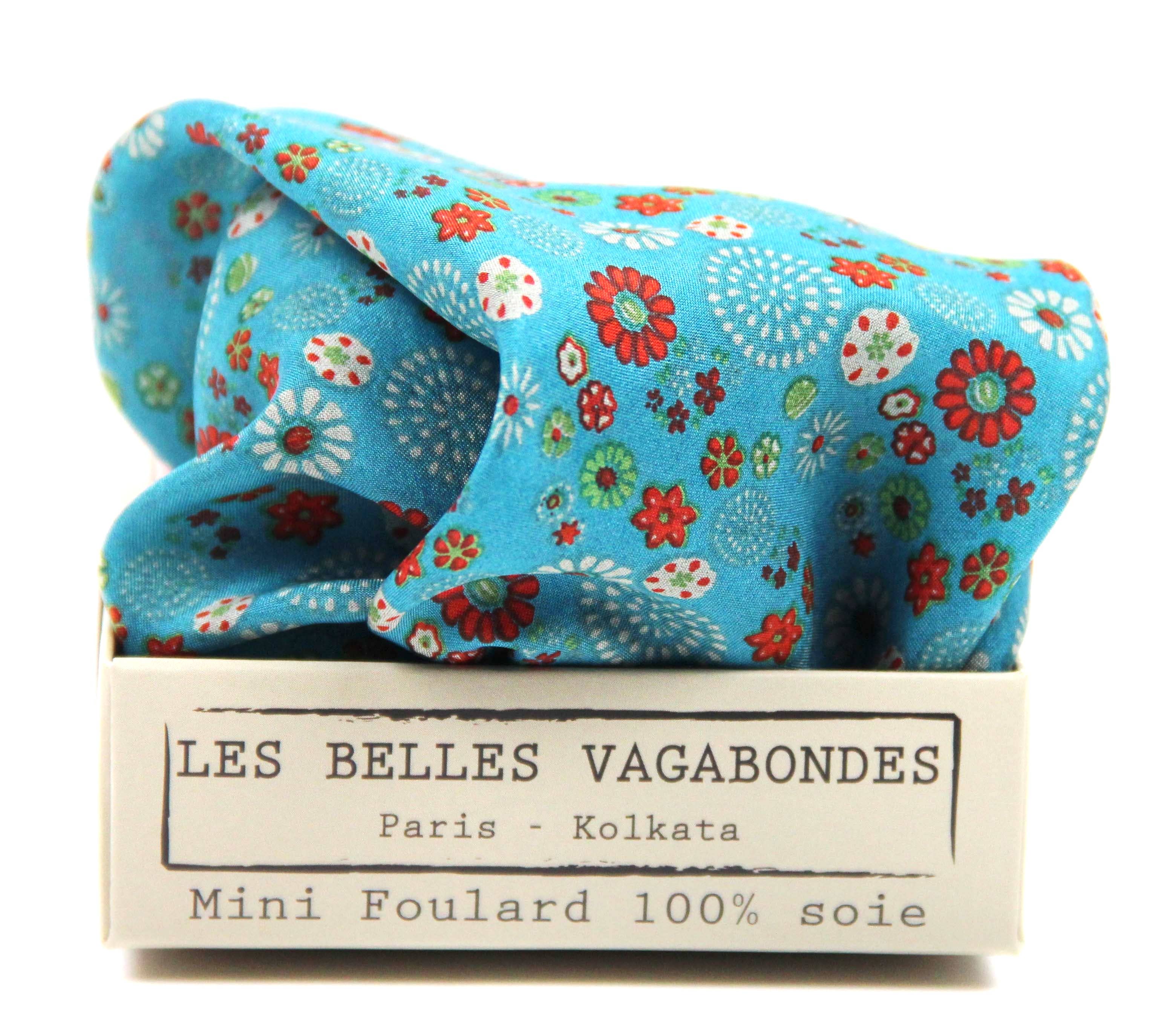French Silk Scarf Hanami Turquoise