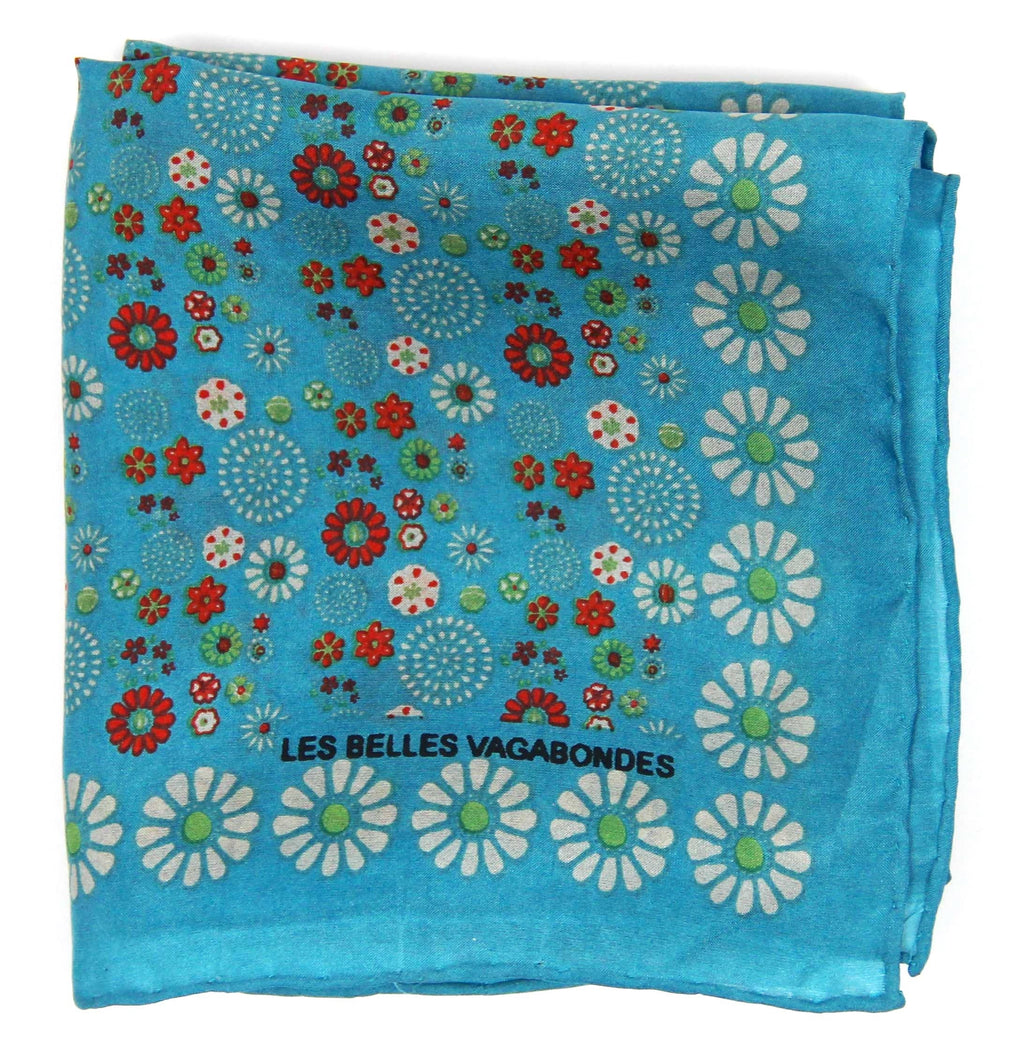 French Silk Scarf Hanami Turquoise