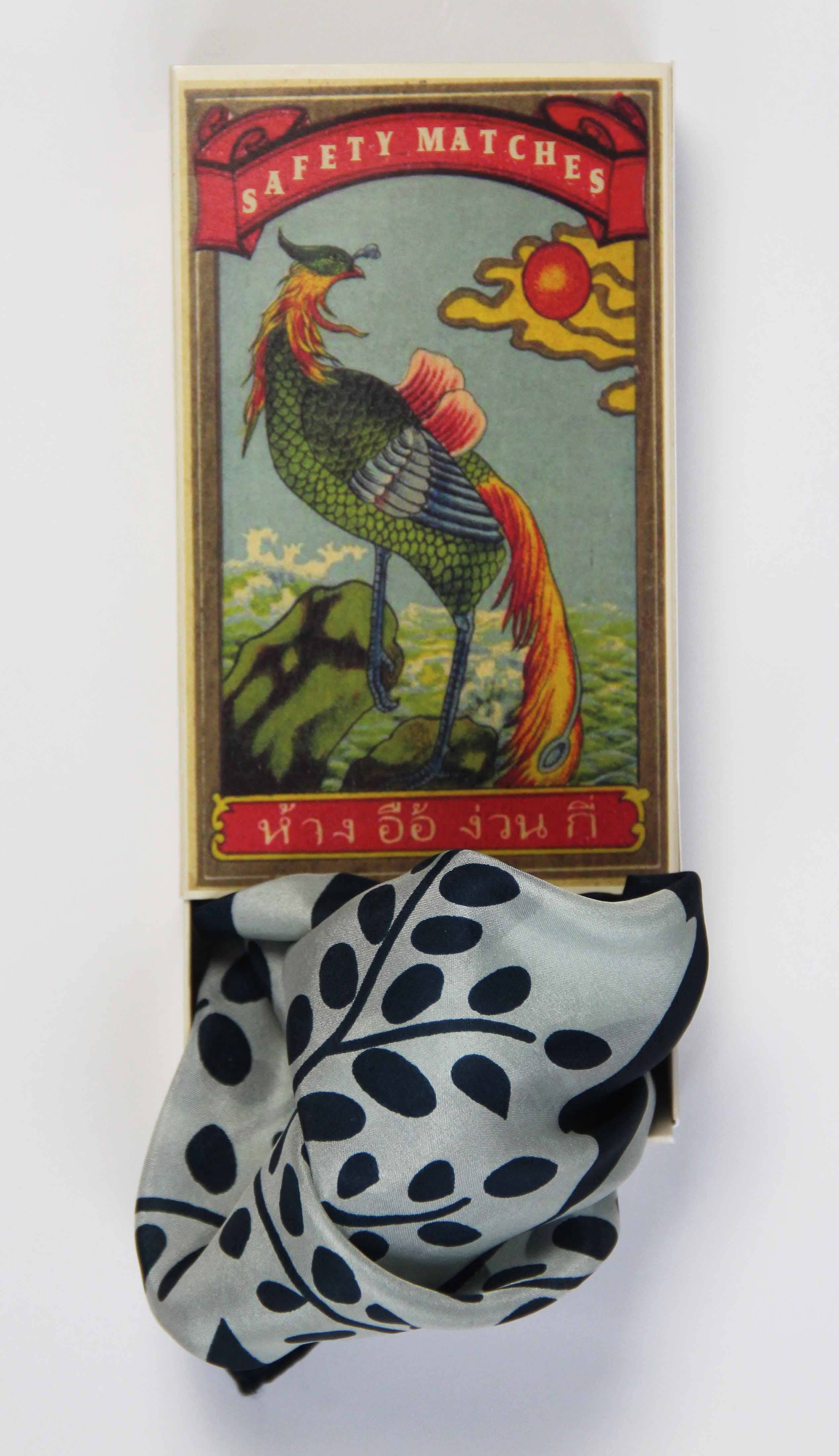 French Silk Scarf Peace and Love Marine