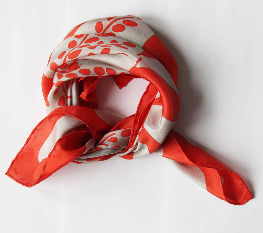 French SIlk Scarf Peace and Love Orange
