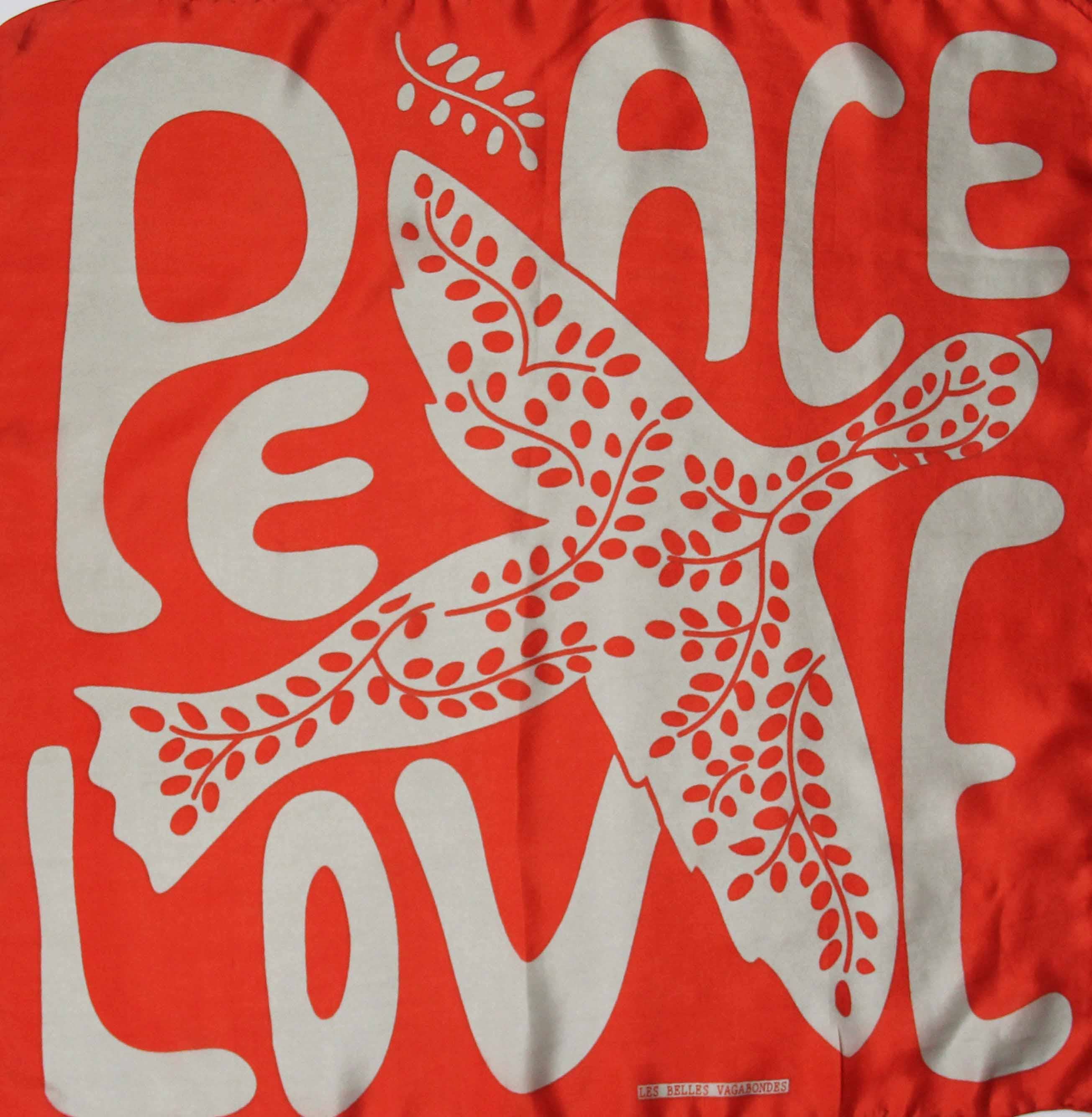 French SIlk Scarf Peace and Love Orange