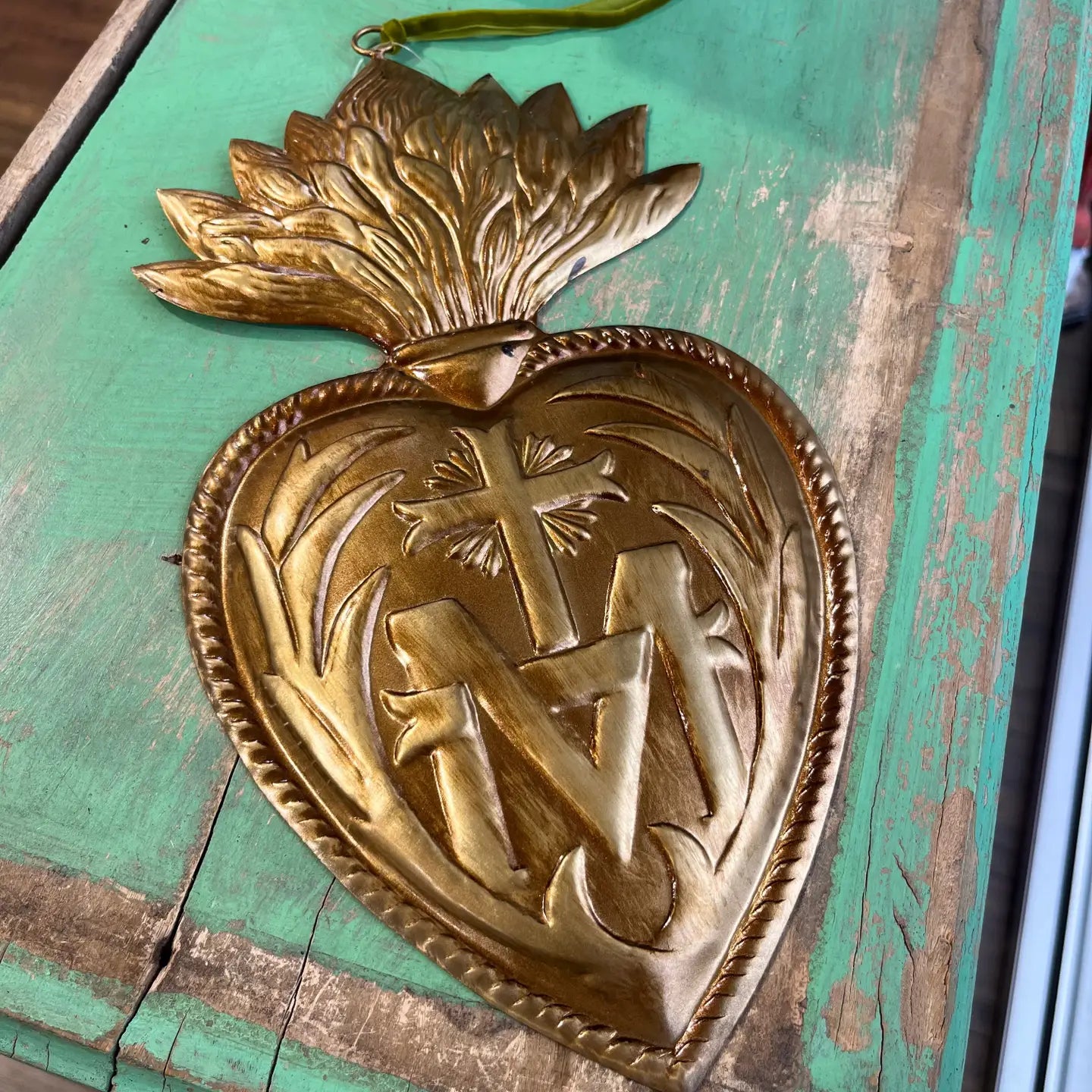 Milagro Flaming Heart With Cross Decoration