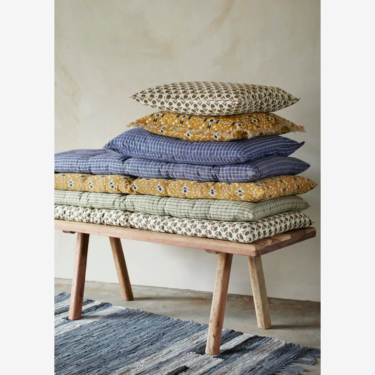 Madam Stoltz Printed Cotton Mattress Green Woven Checked
