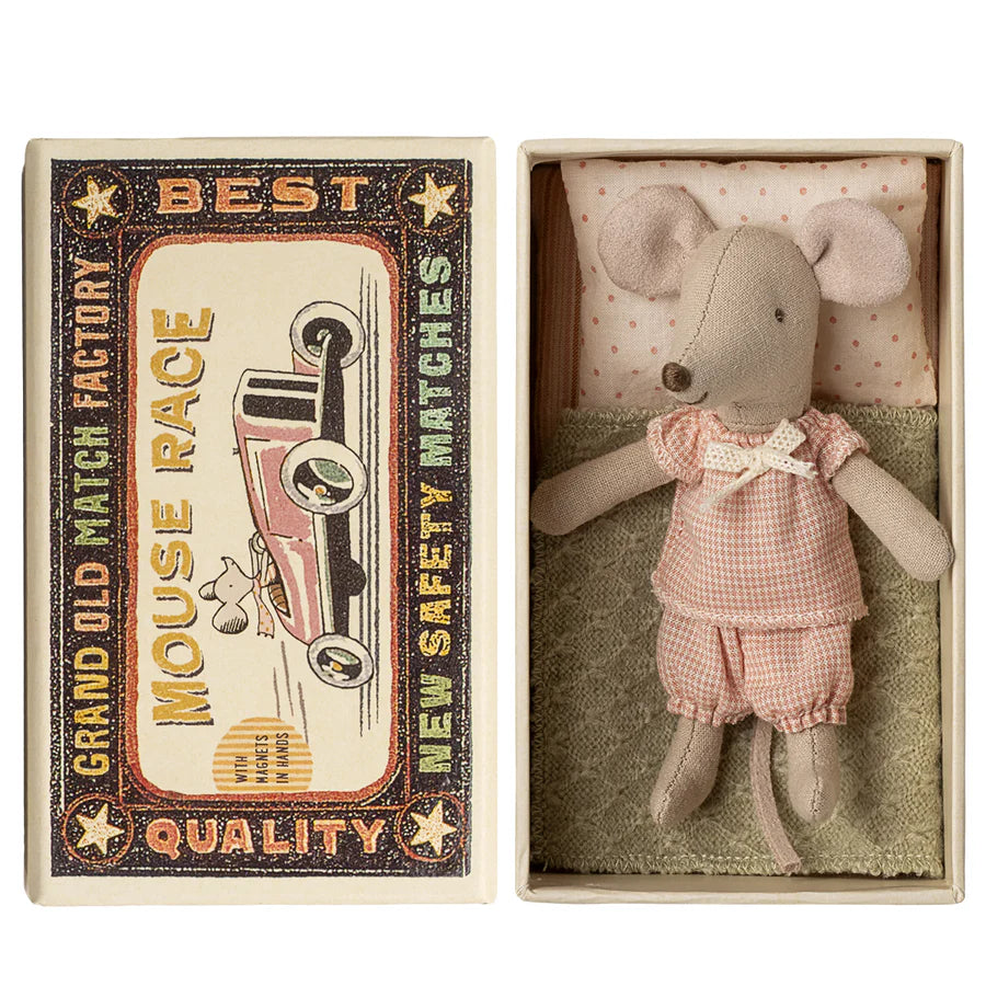 Maileg Little Sister Pyjama Mouse in a Matchbox